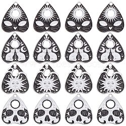 24Pcs 4 Styles Alloy Enamel Pendants, Platinum, Heart with Cat/Sun/Skull Pattern Charm, Platinum, 26x22x1mm, Hole: 2mm, 6pcs/style(FIND-SC0004-90)