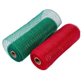 2 Rolls 2 Colors Polypropylene Fabric, Tulle Roll Spool Fabric, for Winter Christmas Wreath Decoration, Mixed Color, 25.5x0.05cm, about 10yards/roll, 1roll/color