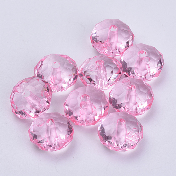 Transparent Acrylic Beads, Faceted, Rondelle, Pink, 8x5mm, Hole: 1.4mm, about 2700pcs/500g