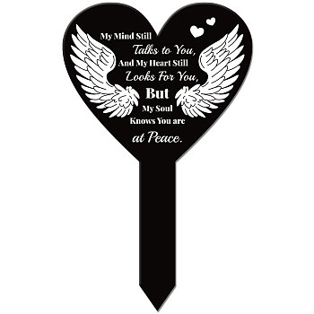 Acrylic Garden Stake, Ground Insert Decor, for Yard, Lawn, Garden Decoration, Heart with Memorial Words, Wing, 258x158mm