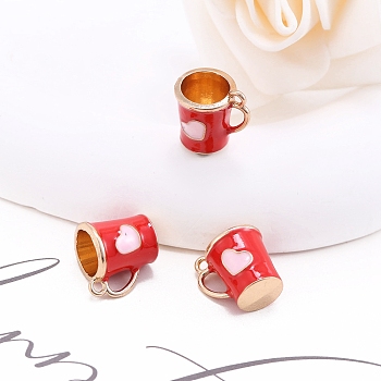 Alloy Enamel Mug Cup with Heart Miniature Ornaments, Micro Landscape Home Dollhouse Accessories, Pretending Prop Decorations, Red, 10x12mm