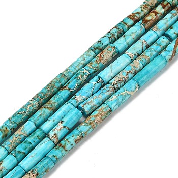 Dyed Natural Imperial Jasper Beads Strands, Column, Cyan, 13~14x4.5mm, Hole: 1.4mm, about 30pcs/strand, 15.79~15.94''(40.1~40.5cm)