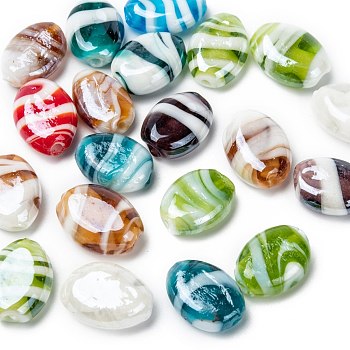 Handmade Lampwork Beads, Pearlized, Oval, Mixed Color, 18x14x8mm, Hole: 2mm