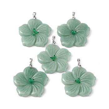 Natural Green Aventurine Big Pendants, Peach Blossom Charms, with Platinum Plated Alloy Snap on Bails, 57x48x9mm, Hole: 6x4mm