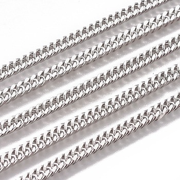 Handmade 201 Stainless Steel Curb Chains, Twisted Chains, Unwelded, Faceted, Stainless Steel Color, 5x3.5x1.8mm, Wire: 0.8mm