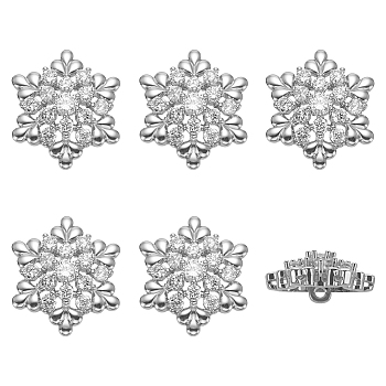 6Pcs 1-Hole Brass Pave Clear Cubic Zirconia Buttons, Flower, Platinum, 16x14x7.5mm, Hole: 1.3mm