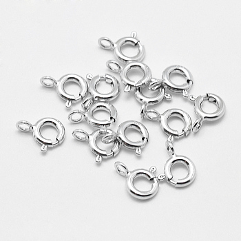 Rhodium Plated 925 Sterling Silver Spring Ring Clasps, Ring, with 925 Stamp, Platinum, 9x7x1.5mm, Hole: 1.5mm