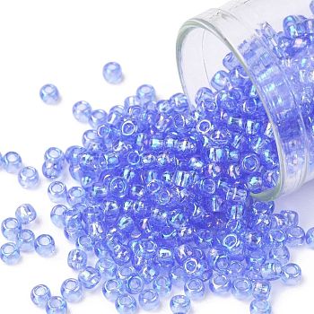 TOHO Round Seed Beads, Japanese Seed Beads, (168) Transparent AB Light Sapphire, 8/0, 3mm, Hole: 1mm, about 10000pcs/pound