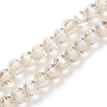 Electroplate Transparent Glass Beads Strands, Faceted, Rondelle, Antique White, 8x6mm, Hole: 1.2mm, about 80pcs/strand, 19.29''(49cm)
