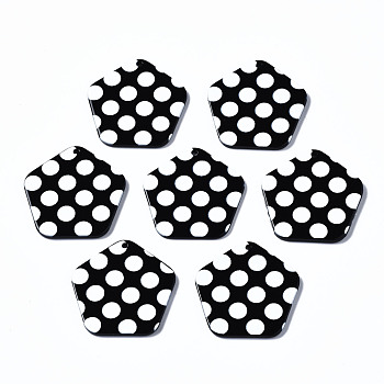 3D Printed Acrylic Pendants, Black and White, Pentagon with Wave Point Pattern, Black, 30.5x31x2.5mm, Hole: 1.6mm