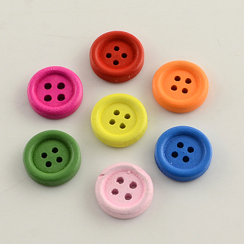 4-Hole Dyed Wooden Buttons, Flat Round, Mixed Color, 25x4.5mm, Hole: 2mm, about 360pcs/500g