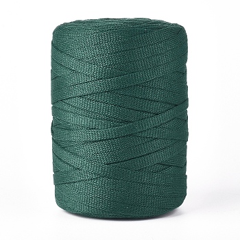 Flat Polyester Cord, Hollow Braid Cord, Dark Green, 7x1mm, about 100m/roll