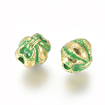 Alloy Beads, Bowknot, Golden & Green Patina, 8x7x7.5mm, Hole: 1.6mm