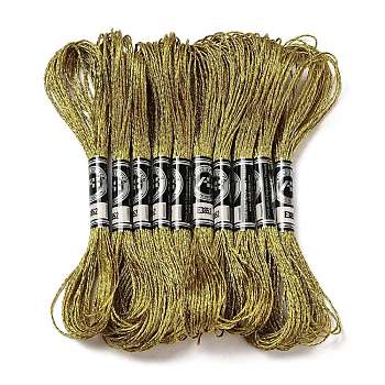 10 Skeins 12-Ply Metallic Polyester Embroidery Floss, Glitter Cross Stitch Threads for Craft Needlework Hand Embroidery, Friendship Bracelets Braided String, Goldenrod, 0.8mm, about 8.75 Yards(8m)/skein