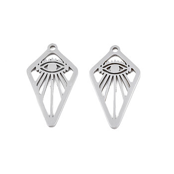 201 Stainless Steel Pendants, Kite with Eye, Stainless Steel Color, 21.5x12x1mm, Hole: 1.2mm