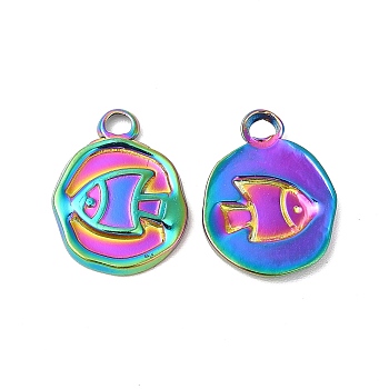 Ion Plating(IP) 304 Stainless Steel Pendants, Fish Charms, Rainbow Color, 16.5x12.5x2mm, Hole: 2.5mm