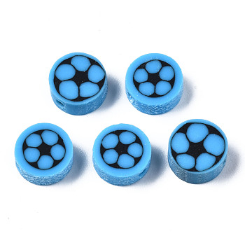Handmade Polymer Clay Beads, for DIY Jewelry Crafts Supplies, Flat Round, Dodger Blue, 9.5x4.5mm, Hole: 1.8mm