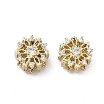Brass Clear Cubic Zirconia Beads, Cadmium Free & Lead Free, Rack Plating, Long-Lasting Plated, Flower, Real 18K Gold Plated, 10x8mm, Hole: 3mm