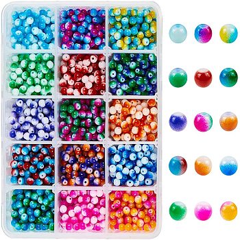 Spray Painted Resin Beads, Round, Two Tone, Dyed, Mixed Color, 4.5x4mm, Hole: 1mm, 15 colors, 120pcs/color, 1800pcs/box