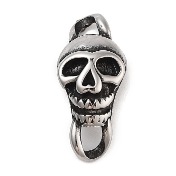 Retro 304 Stainless Steel Halloween Skull Links, for Leather Cord Bracelets Making, Antique Silver, 26x12x8mm, Hole: 4.5x4mm