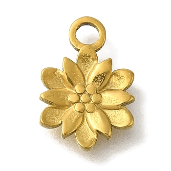 304 Stainless Steel Pendants, Flower Charm, Real 18K Gold Plated, 13x9x1.5mm, Hole: 2mm