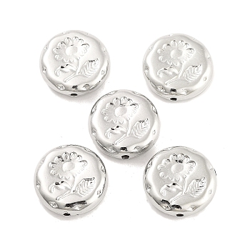 CCB Plastic Beads, Flat Round with Flower, Platinum, 18x5.5mm, Hole: 1.6mm, about 407pcs/500g
