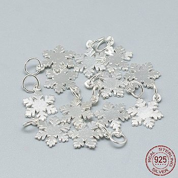 925 Sterling Silver Charms, with Jump Ring, Snowflake, Silver, 14.5x10.5x1mm, Hole: 4mm
