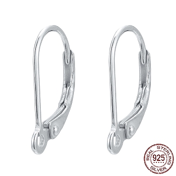 925 Sterling Silver Leverback Hoop Earrings, Silver, 16.5x10x2mm, Hole: 1mm, Pin: 0.8mm