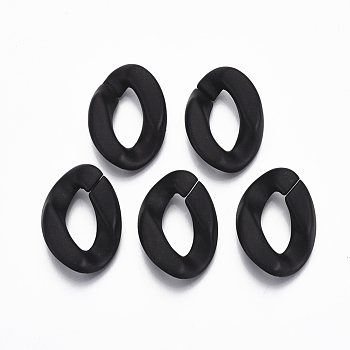 Spray Painted CCB Plastic Linking Rings, Quick Link Connectors, For Jewelry Curb Chains Making, Twist, Black, 28x20x6mm, Inner Diameter: 7x16mm
