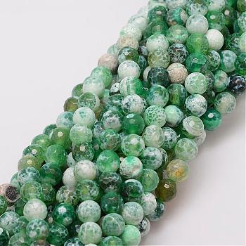 Natural Fire Crackle Agate Bead Strands, Dyed, Faceted, Round, Sea Green, 8mm, Hole: 1mm, about 47pcs/strand, 14 inch