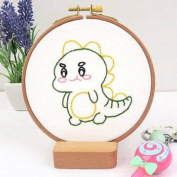 DIY Cartoon Animal Embroidery Sets, Including Imitation Bamboo Frame, Plastic & Alloy Pins, Cloth, Colorful Threads, Dinosaur Pattern, 37~190x1~195x0.6~8.5mm, Inner Diameter: 107mm