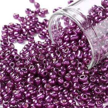 8/0 Glass Seed Beads, Metallic Colours Style, Round, Dark Orchid, 8/0, 3mm, Hole: 1mm, about 10000pcs/pound