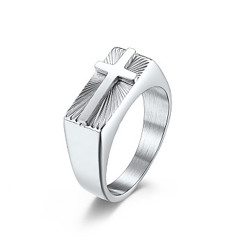 304 Stainless Steel Finger Rings for Men, Cross, Stainless Steel Color, US Size 10(19.8mm)