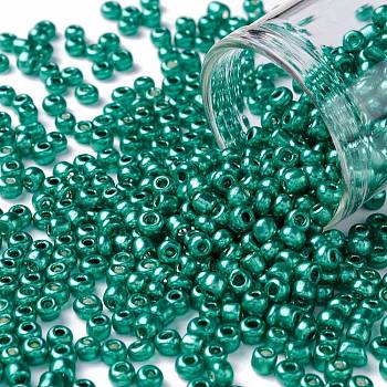8/0 Glass Seed Beads, Metallic Colours Style, Round, Dark Turquoise, 8/0, 3mm, Hole: 1mm, about 2222pcs/100g
