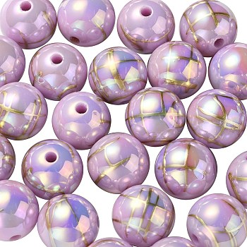 UV Plating Rainbow Iridescent Acrylic Beads, Drawbench, Round, Plum, 15.5x15mm, Hole: 2.7mm