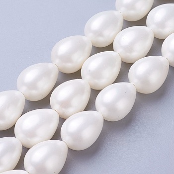 Electroplate Shell Pearl Beads Strands, teardrop, White, 17.5~18x12.5~13mm, Hole: 1mm, about 23pcs/strand, 15.7 inch(40cm)