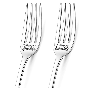 Globleland Word Pattern 304 Stainless Steel Fork, with Coated Paper Cutlery Storage Box, Star Pattern, 200x24mm, Fork: 2pcs/box