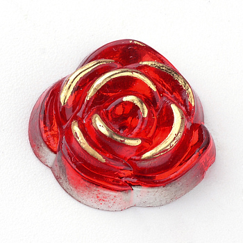 Acrylic Cabochons, Golden Metal Enlaced, Rose, Red, 15x14x5mm