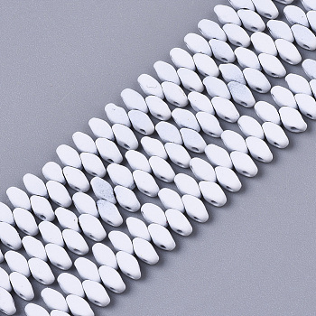 Spray Painted Non-magnetic Synthetic Hematite Multi-Strand Links, for Tile Elastic Bracelets Making, Oval, White, 5x2.5x2mm, Hole: 0.9mm, about 250~253pcs/strand, 16.54 inch(42cm)
