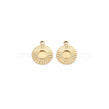 Real 14K Gold Plated Flat Round 304 Stainless Steel Charms