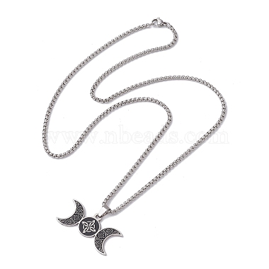 Triple Moon Goddess 304 Stainless Steel Pendant Necklaces(NJEW-K253-27P)-2
