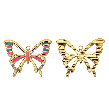 Golden Hot Pink Butterfly Stainless Steel+Enamel Pendants