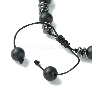 Black Glass & Non-magnetic Synthetic Hematite Round Braided Bead Bracelet(BJEW-TA00440)-4