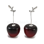 Alloy & Resin Dangle Stud Earrings, Cherry, Platinum, Dark Red, 16.5x18mm(EJEW-T054-01)