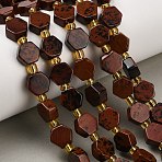 Natural Mahogany Obsidian Beads Strands, Hexagon, with Seed Beads, 9x10x5mm, Hole: 0.8mm, about 15pcs/strand, 7.09''(18cm)(G-F833-B12-01)