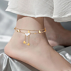 1Pc Heart Stainless Steel Shell Anklets, Double Layer Cable Chains Anklets for Women, Golden, 8-1/8 inch(207mm)(AJEW-LP0007-57)