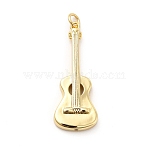 Rack Plating Brass Pendants, Long-Lasting Plated, with Jump Rings, Cadmium Free & Lead Free, Guitar Charm, Real 18K Gold Plated, 35.5x13.5x4mm, Hole: 3mm, ring: 5x0.9mm(X1-KK-K270-19G)