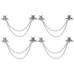4Pcs Bee Alloy Hanging Chain Brooch, Badge for Shirt Collar Suit Decoration, Antique Silver, 153mm(FIND-CA0011-13AS)