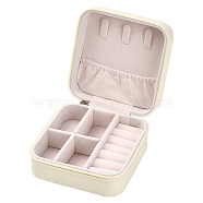 Imitation Leather Jewelry Zipper Box, Jewelry Storage Case, for Wedding, Engagement, Anniversary Party, Square, Floral White, 9.9x9.8x5.1cm(LBOX-T001-01A)
