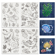 4 Sheets 11.6x8.2 Inch Stick and Stitch Embroidery Patterns, Non-woven Fabrics Water Soluble Embroidery Stabilizers, Marine Organism, 297x210mmm(DIY-WH0455-153)